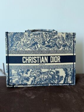 Dior Men's Toile Tote in Blue and Cream with Logo Band